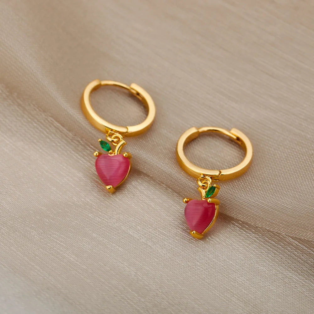 Pendientes de corazón de ópalo rojo para mujer, pendiente de acero inoxidable de Color dorado, tendencia 2024, nuevo en joyería Piercing para oreja, envío gratuito