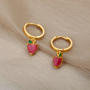 Pendientes de corazón de ópalo rojo para mujer, pendiente de acero inoxidable de Color dorado, tendencia 2024, nuevo en joyería Piercing para oreja, envío gratuito