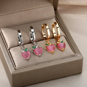 Pendientes de corazón de ópalo rojo para mujer, pendiente de acero inoxidable de Color dorado, tendencia 2024, nuevo en joyería Piercing para oreja, envío gratuito
