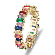 AIBEF-Anillo de cobre con diamantes de imitación coloridos para mujer, arcoíris de circón, joyería Bohemia, encanto, aniversario de boda, regalo de amante de 6 estilos