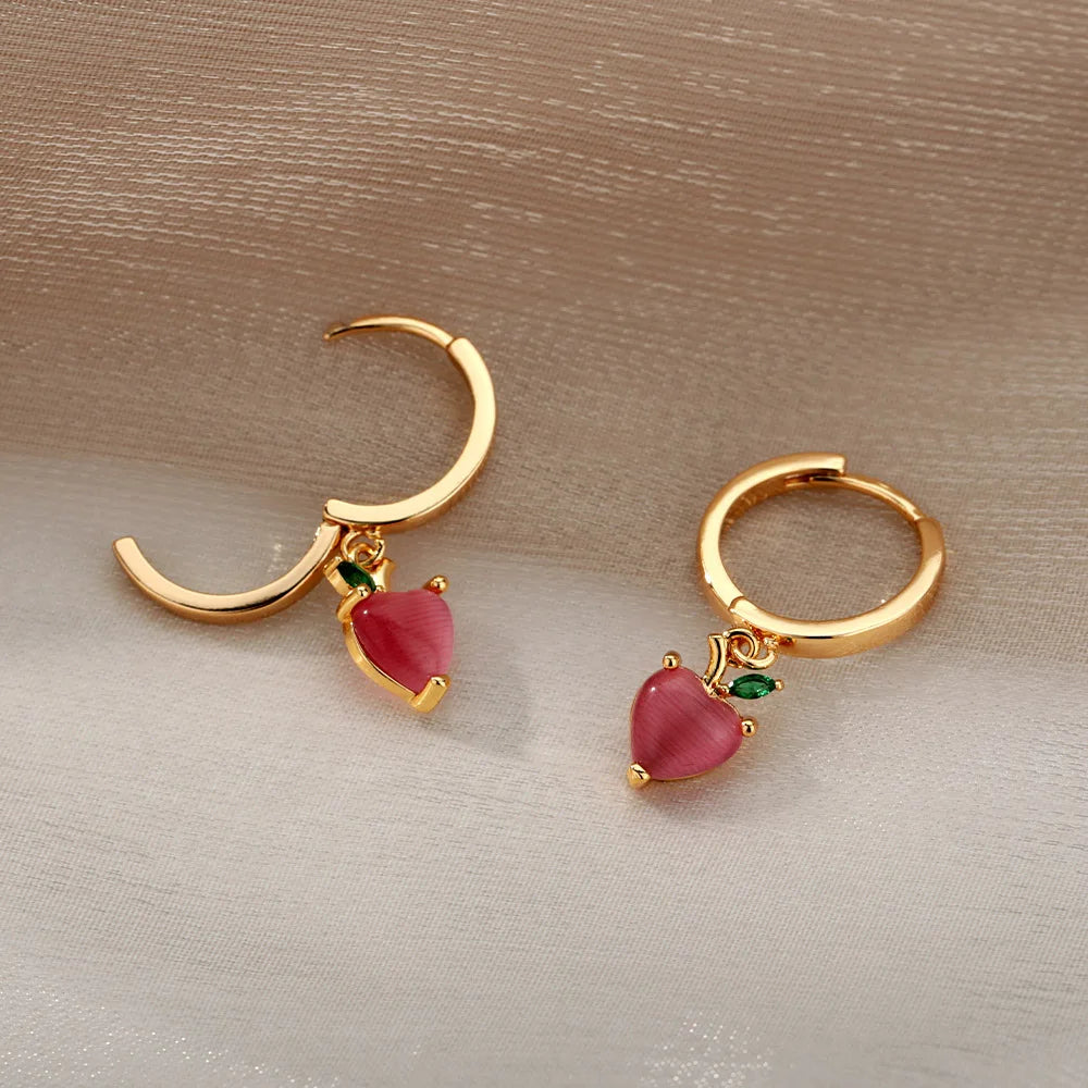 Pendientes de corazón de ópalo rojo para mujer, pendiente de acero inoxidable de Color dorado, tendencia 2024, nuevo en joyería Piercing para oreja, envío gratuito