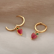 Pendientes de corazón de ópalo rojo para mujer, pendiente de acero inoxidable de Color dorado, tendencia 2024, nuevo en joyería Piercing para oreja, envío gratuito