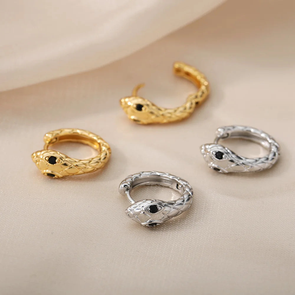 Pendientes de aro de serpiente de circón para mujer, pendientes góticos de Color plateado, pendientes Piercing de tendencia 20224, regalos de joyería, pendientes
