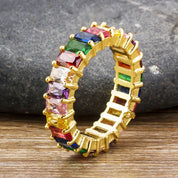 AIBEF-Anillo de cobre con diamantes de imitación coloridos para mujer, arcoíris de circón, joyería Bohemia, encanto, aniversario de boda, regalo de amante de 6 estilos