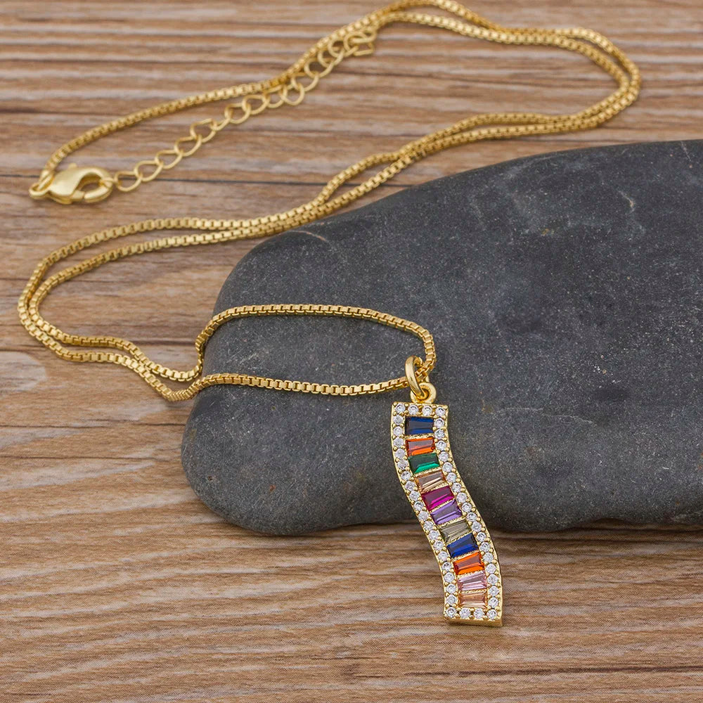 Nidin nueva moda CZ Arco Iris Collar mujer cadena larga Zirconia Collar joyería de piedra Natural Collar colgante Collar para mujer