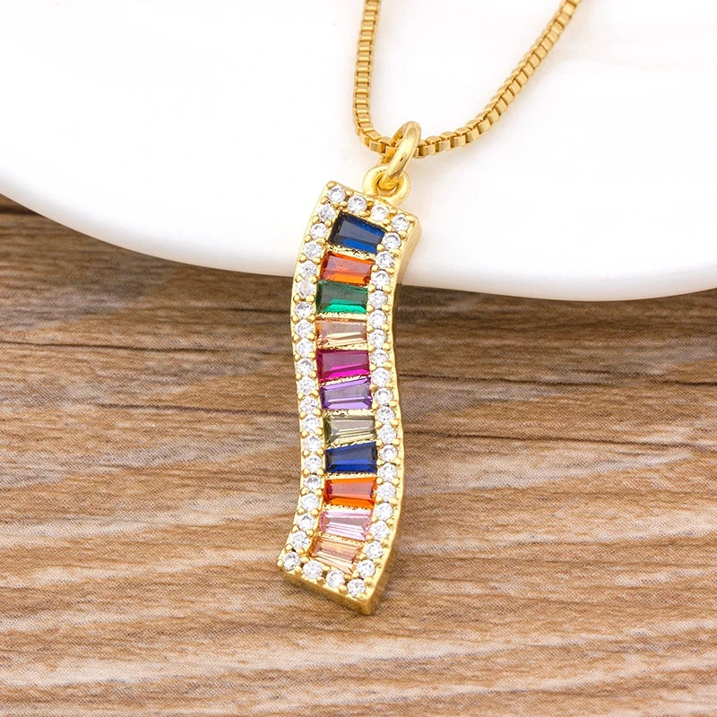 Nidin nueva moda CZ Arco Iris Collar mujer cadena larga Zirconia Collar joyería de piedra Natural Collar colgante Collar para mujer