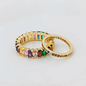 AIBEF-Anillo de cobre con diamantes de imitación coloridos para mujer, arcoíris de circón, joyería Bohemia, encanto, aniversario de boda, regalo de amante de 6 estilos