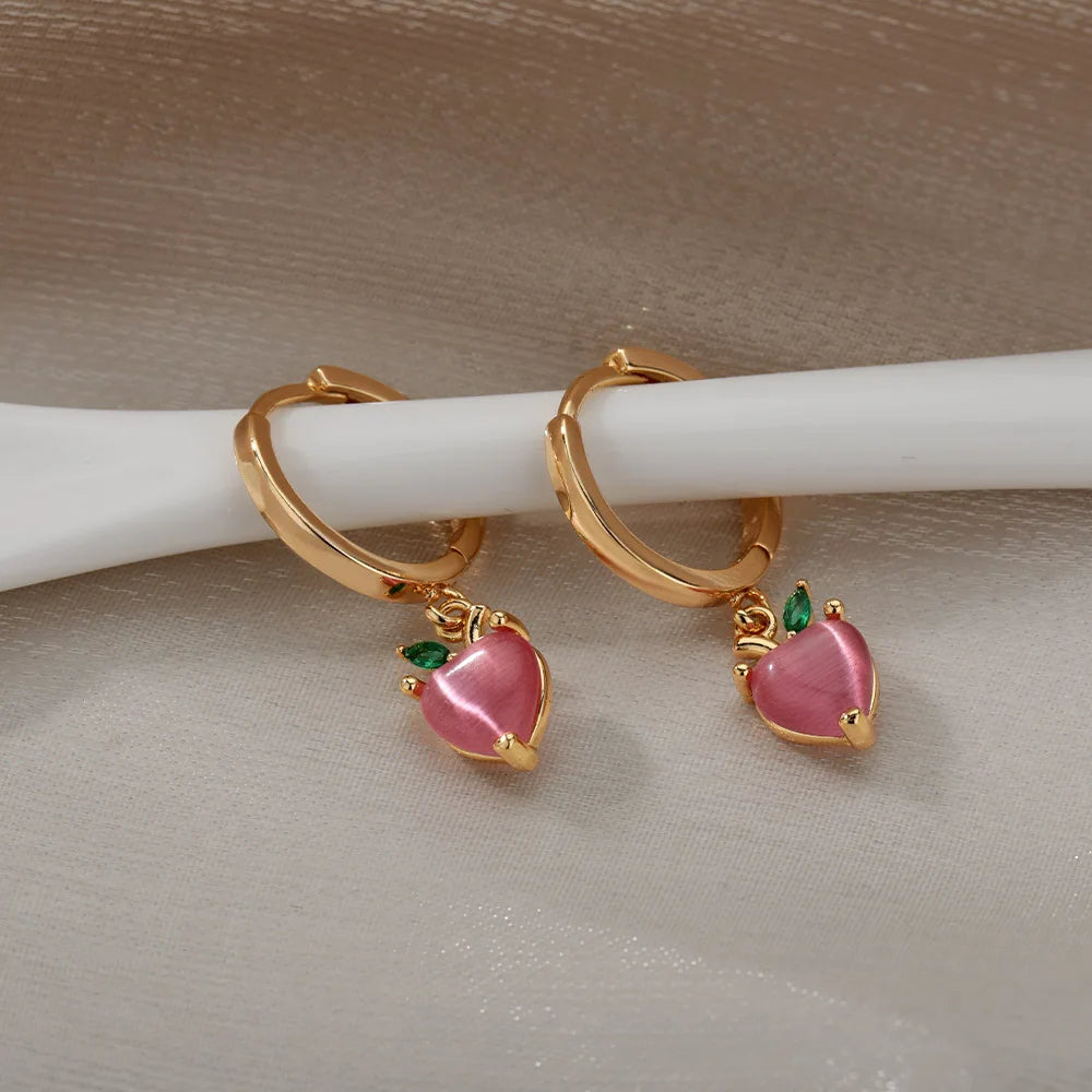 Pendientes de corazón de ópalo rojo para mujer, pendiente de acero inoxidable de Color dorado, tendencia 2024, nuevo en joyería Piercing para oreja, envío gratuito