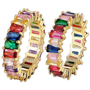 AIBEF-Anillo de cobre con diamantes de imitación coloridos para mujer, arcoíris de circón, joyería Bohemia, encanto, aniversario de boda, regalo de amante de 6 estilos