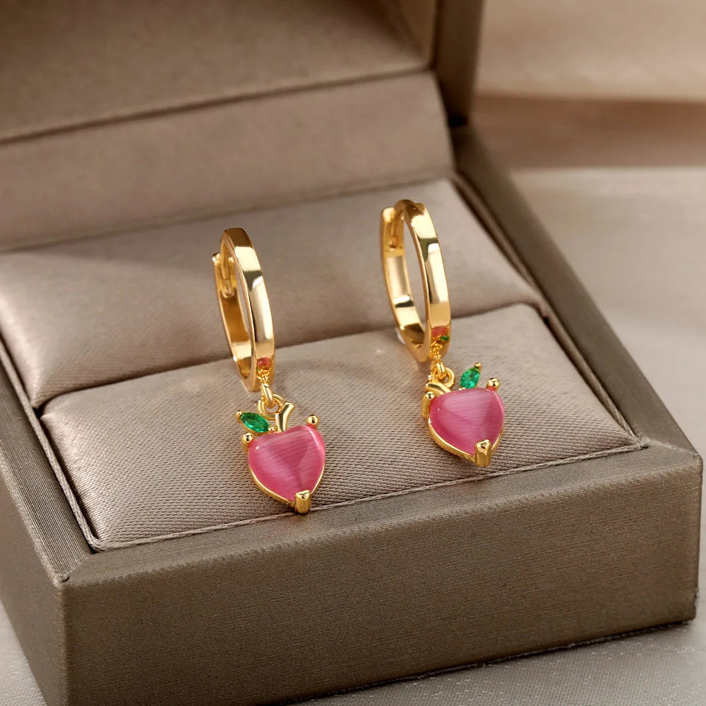 Pendientes de corazón de ópalo rojo para mujer, pendiente de acero inoxidable de Color dorado, tendencia 2024, nuevo en joyería Piercing para oreja, envío gratuito
