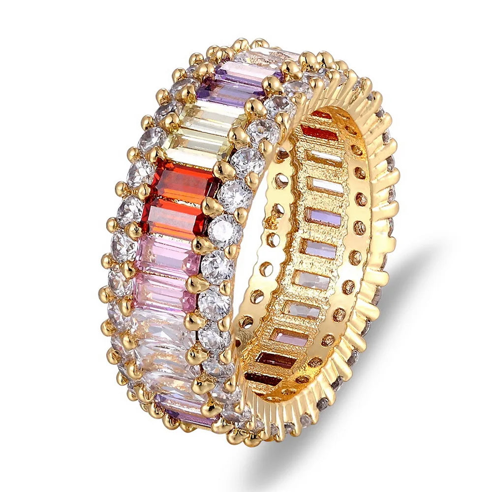 AIBEF-Anillo de cobre con diamantes de imitación coloridos para mujer, arcoíris de circón, joyería Bohemia, encanto, aniversario de boda, regalo de amante de 6 estilos