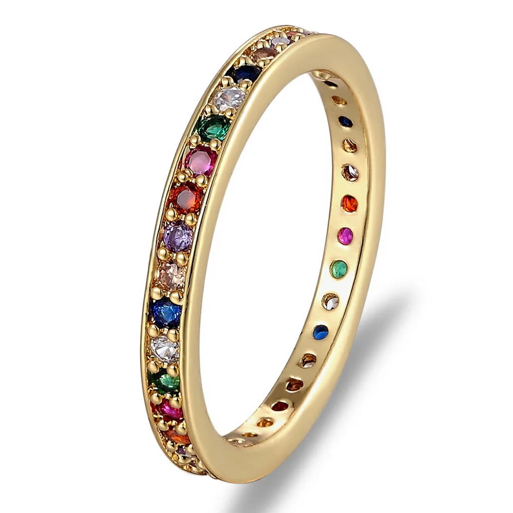 AIBEF-Anillo de cobre con diamantes de imitación coloridos para mujer, arcoíris de circón, joyería Bohemia, encanto, aniversario de boda, regalo de amante de 6 estilos