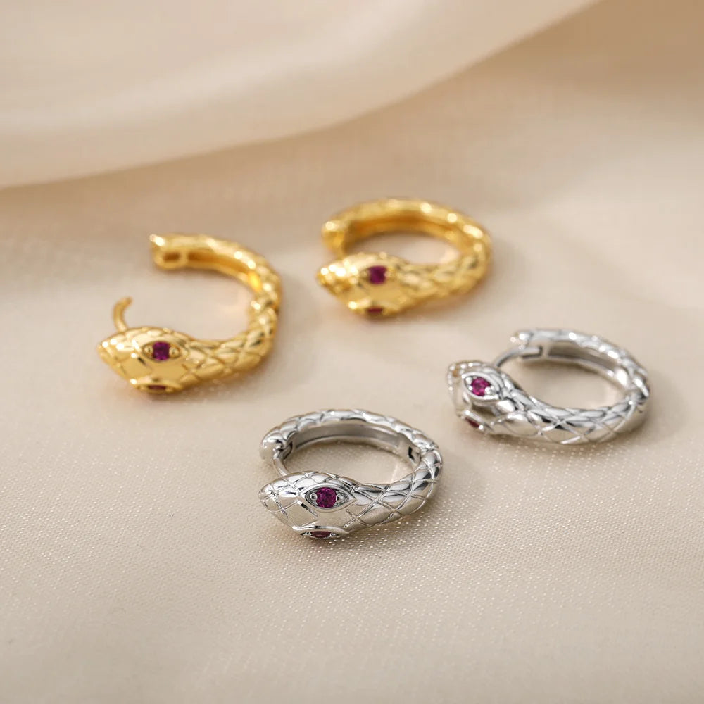 Pendientes de aro de serpiente de circón para mujer, pendientes góticos de Color plateado, pendientes Piercing de tendencia 20224, regalos de joyería, pendientes