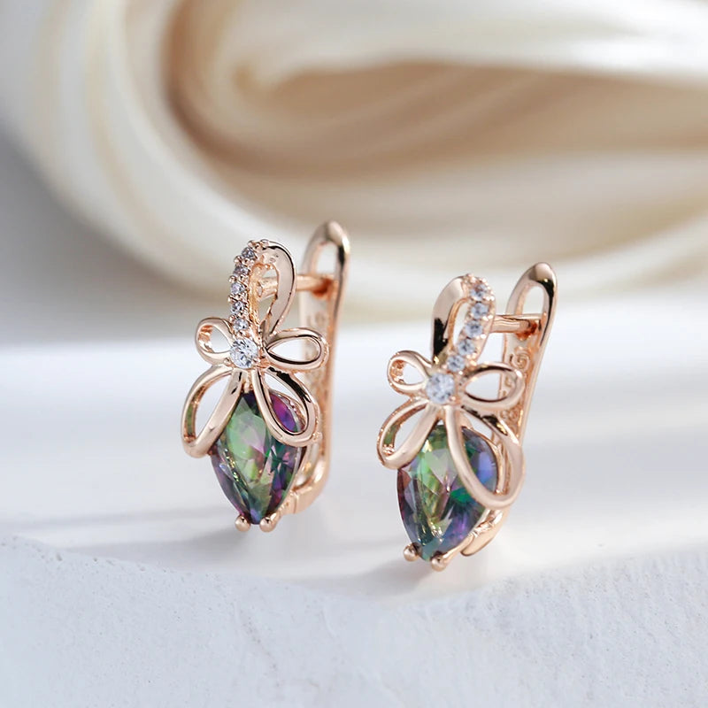 Pendientes Kinel de diseño único con circonita Natural colorida en inglés para mujer, Color oro rosa 585, joyería bonita y fina para uso diario de alta calidad