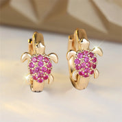 Pendientes de aro con forma de tortuga marina para mujer, piedra de circón verde, Color dorado Vintage, hebilla pequeña para oreja, joyería de boda, regalo para el día de la madre