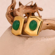 E.B.belle-pendiente con forma hexagonal de piedra de ágata verde/negra, pendiente de piedra Natural de acero inoxidable para mujer, joyería clásica