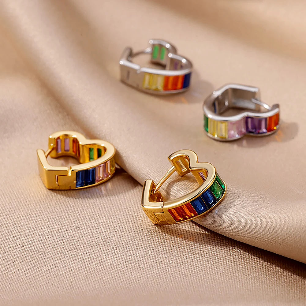 Pendientes de corazón de lujo para mujer, aretes de acero inoxidable de circonita cúbica, tendencia elegante, joyería estética de boda para pareja, 2024