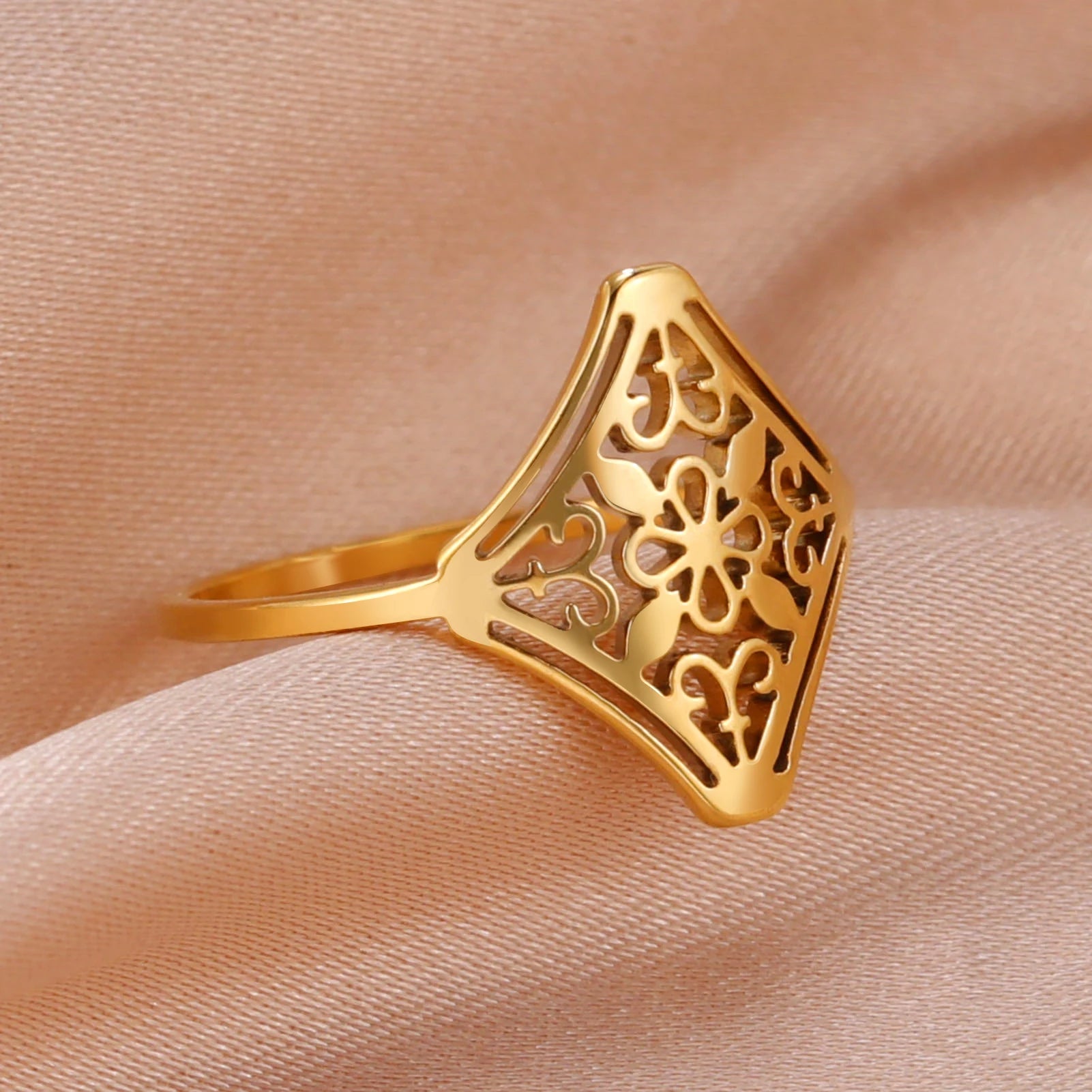 Cazador-Anillo de filigrana estética de acero inoxidable para mujer, joyería, anillos ajustables, regalos de boda para fiesta de cumpleaños, venta al por mayor, 2025