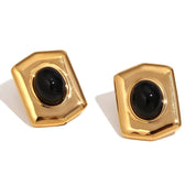 E.B.belle-pendiente con forma hexagonal de piedra de ágata verde/negra, pendiente de piedra Natural de acero inoxidable para mujer, joyería clásica