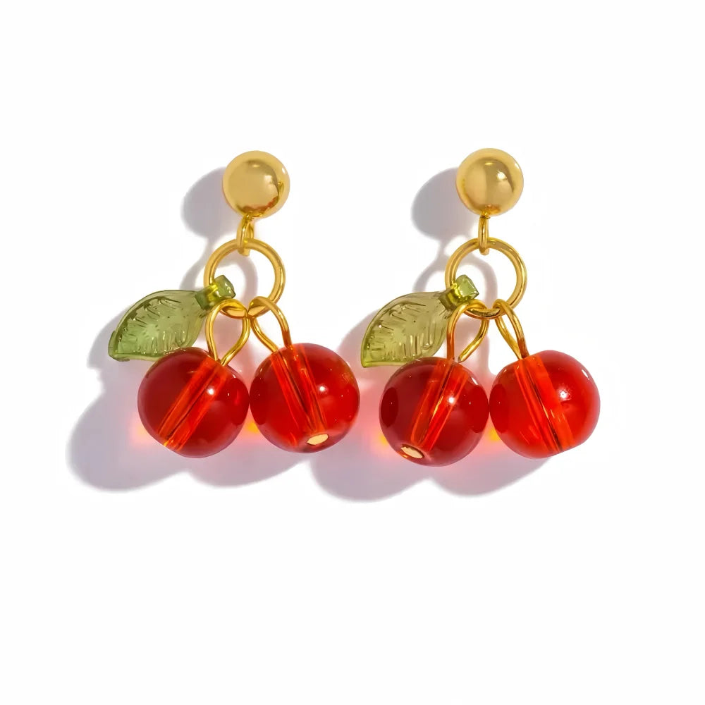 Pendientes minimalistas de cereza de acero inoxidable para mujer, joyería acrílica de fruta bonita, regalo del Día de San Valentín