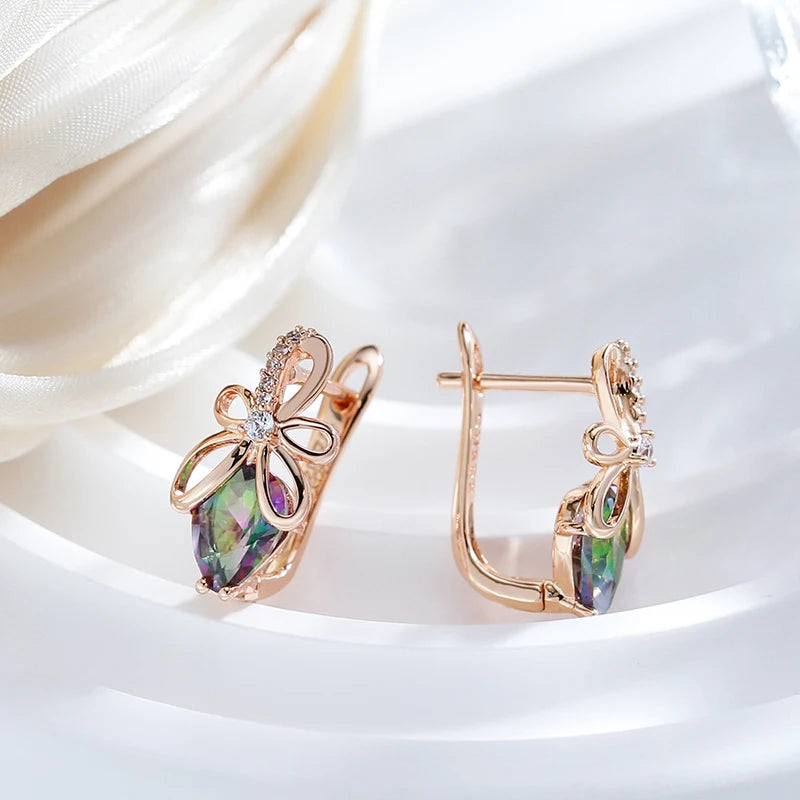 Pendientes Kinel de diseño único con circonita Natural colorida en inglés para mujer, Color oro rosa 585, joyería bonita y fina para uso diario de alta calidad