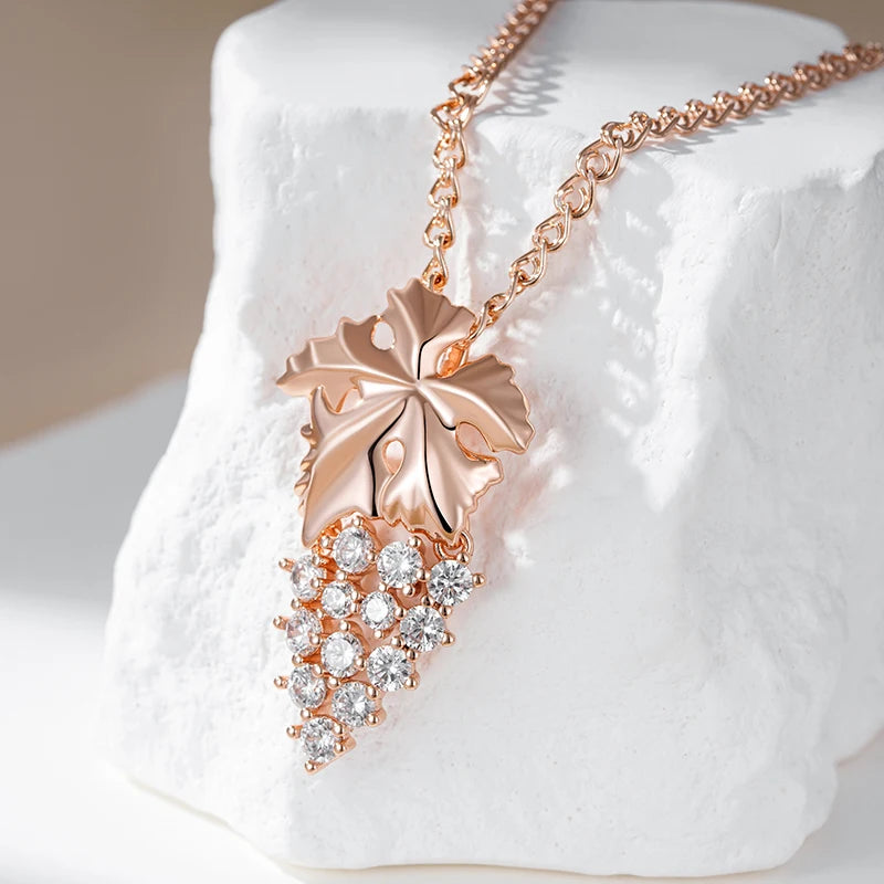 Kienl-collar con colgante grande de circonita Natural brillante para mujer, colgante de uva de cristal de Color oro rosa 585, joyería Vintage diaria