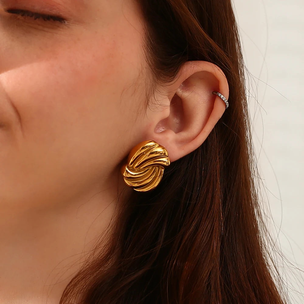 E.B.belle-pendientes giratorios con forma ovalada, aretes de acero inoxidable de estilo minimalista, joyería para mujeres y niñas elegantes