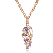 Kinel, collar con colgante de mariposa de circón Natural púrpura brillante para mujer, tendencia 585, Color oro rosa, joyería fina para fiesta diaria