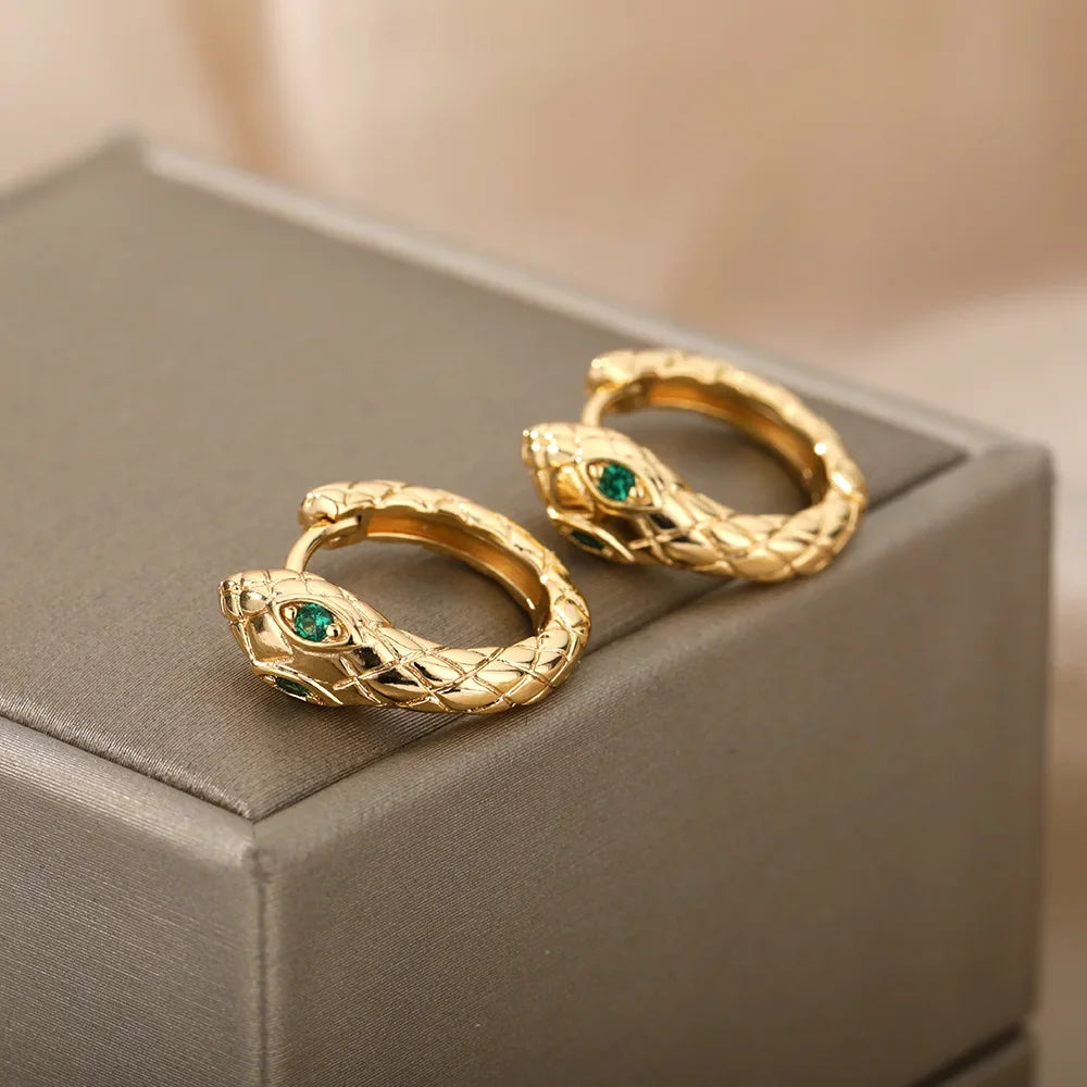 Pendientes de aro de serpiente de circón para mujer, pendientes góticos de Color plateado, pendientes Piercing de tendencia 20224, regalos de joyería, pendientes