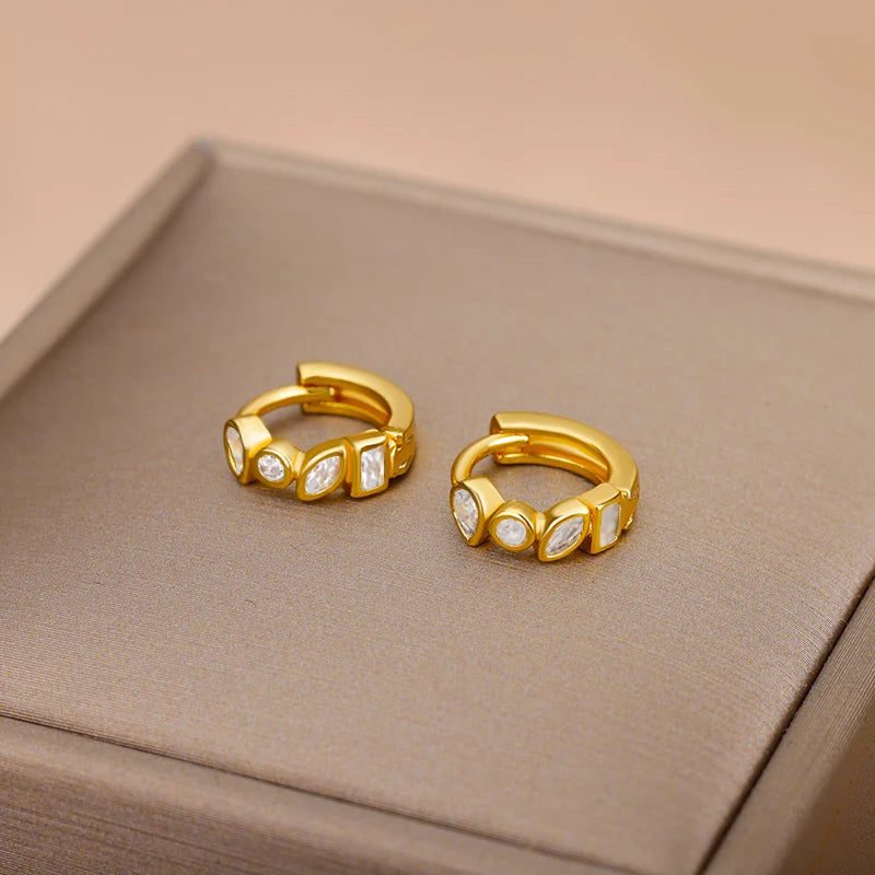 Pendientes de aro verdes de circón minimalistas para mujer, aretes de botón de oreja de círculo pequeño de acero inoxidable, joyería de moda
