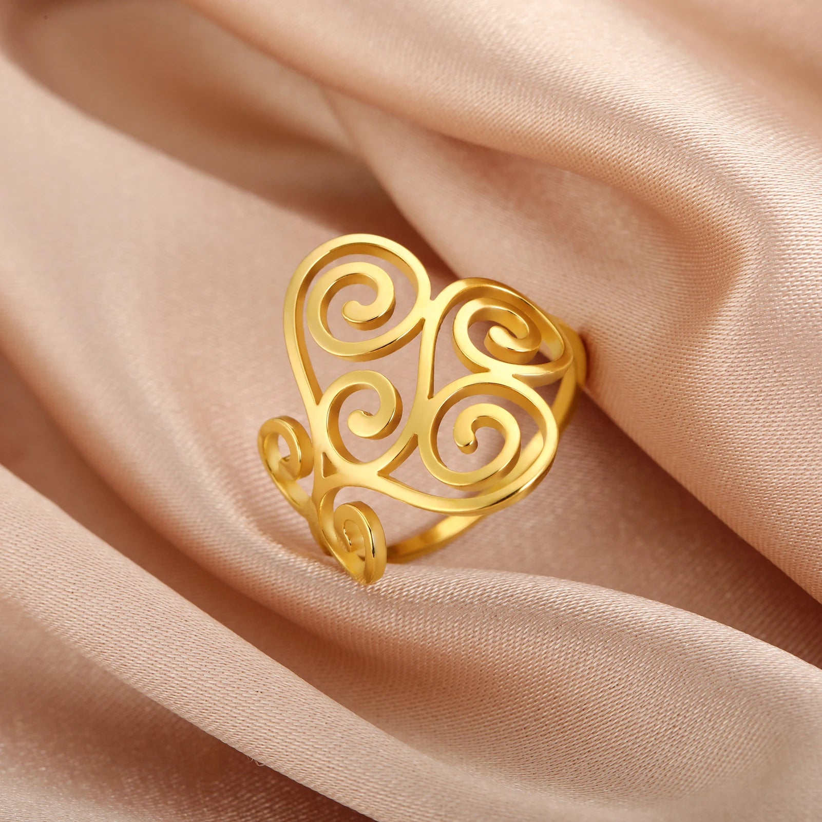 Skyrim-Anillo de filigrana bohemio de acero inoxidable, anillos de dedo de Color dorado, joyería de moda para mujer, banda de boda, regalo para el día de la madre