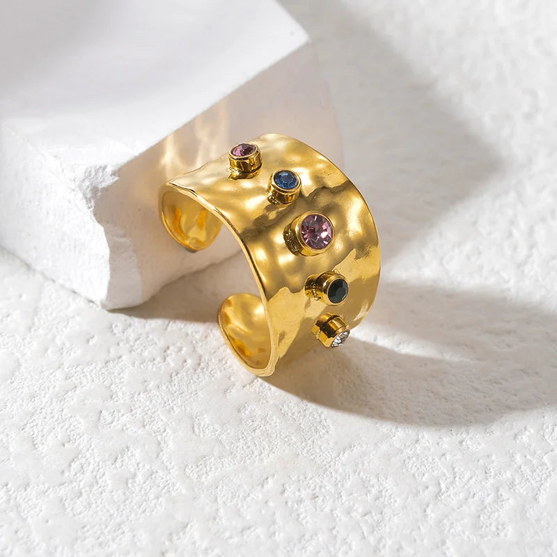 Anillo de pareja de boda chapado en oro de acero inoxidable, anillo de circón colorido para mujer, accesorios de joyería elegantes Vintage, envío gratis