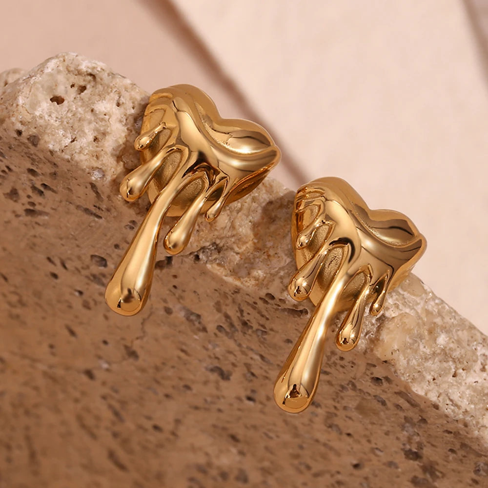 E.B.belle Pendientes de amor de fusión de lava, resistentes al agua, chapados en oro de 18 quilates, regalo, pendientes de acero inoxidable 316L para mujer