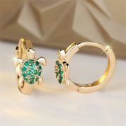 Pendientes de aro con forma de tortuga marina para mujer, piedra de circón verde, Color dorado Vintage, hebilla pequeña para oreja, joyería de boda, regalo para el día de la madre
