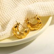 E.B.belle-pendientes de acero inoxidable chapados en oro de 18K para mujer, aretes de aro gruesos con textura de cadena cubana hueca, aros para mujer