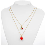 Collar de doble capa de cereza y fresa para mujer, cadena de acero inoxidable, joyería bonita de moda, estilo europeo y americano