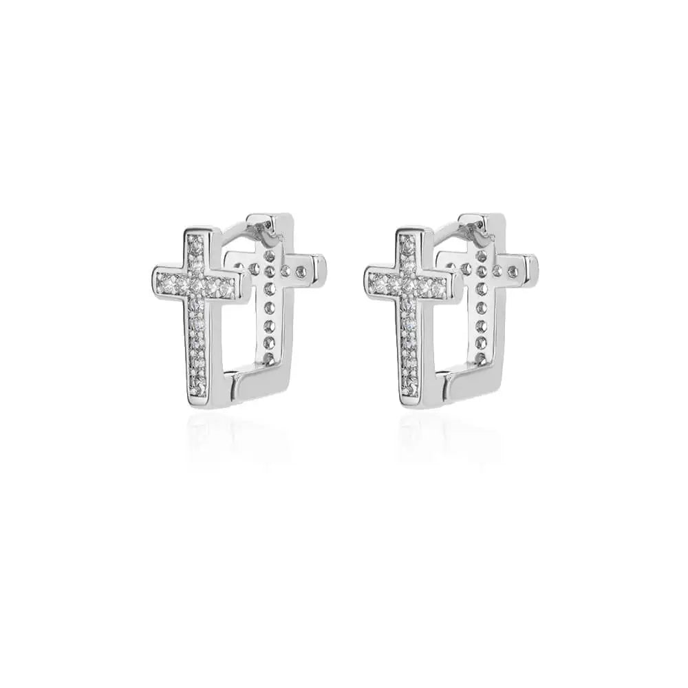 Pendientes de aro con forma de cruz de circonita CZ para mujer, aretes redondos pequeños geométricos Punk de Hip Hop de acero inoxidable, regalo de joyería religiosa