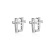 Pendientes de aro con forma de cruz de circonita CZ para mujer, aretes redondos pequeños geométricos Punk de Hip Hop de acero inoxidable, regalo de joyería religiosa