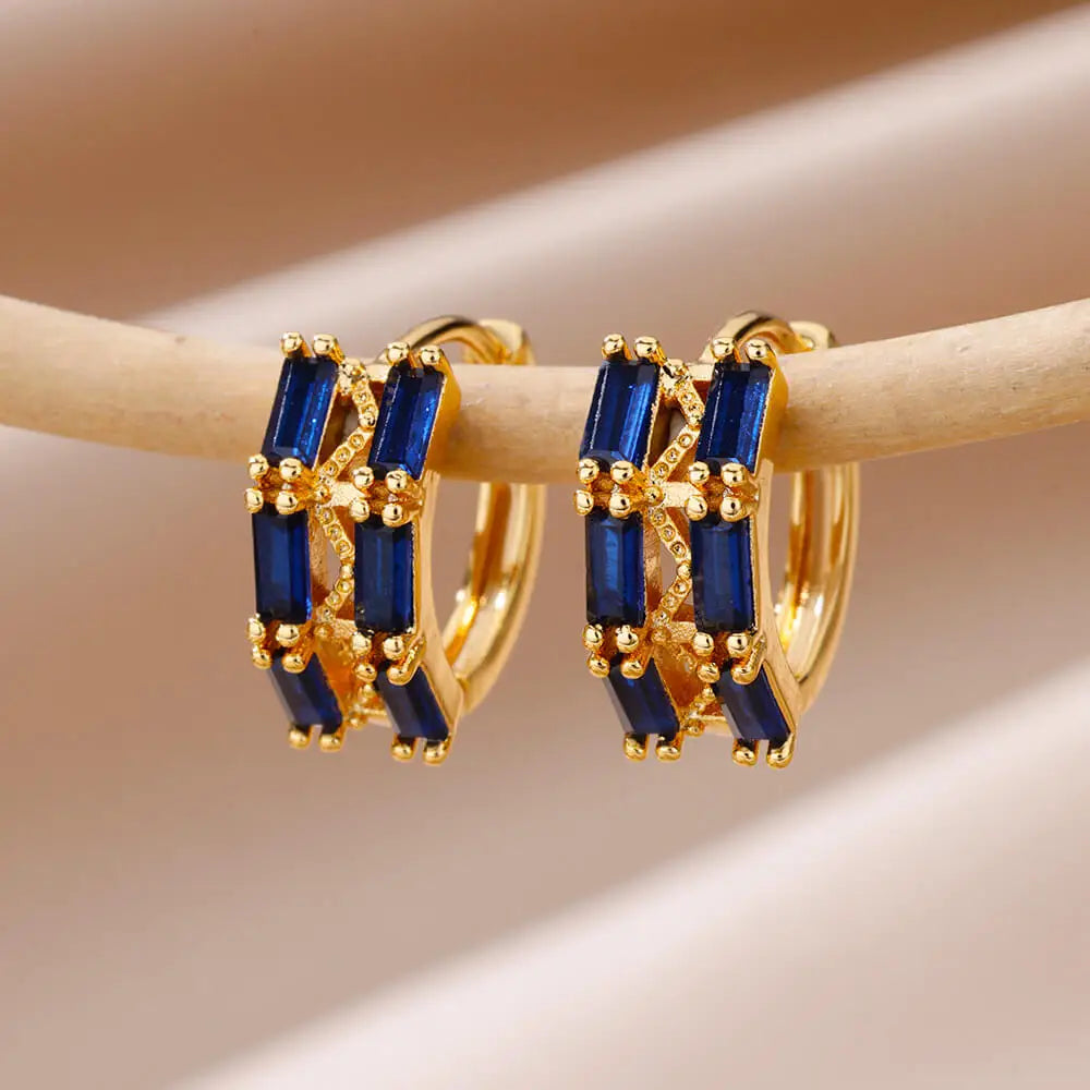Pendientes de circón azul de lujo para mujer, pendientes de acero inoxidable a la moda, nuevo diseño, joyería estética de boda, envío gratis 2023
