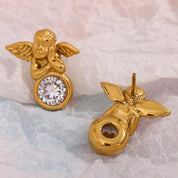 E.B.belle-pendientes de tuerca de Ángel Cupido con circonita brillante para mujer y hombre, joyería elegante de acero inoxidable para fiesta y Día de San Valentín, venta al por mayor