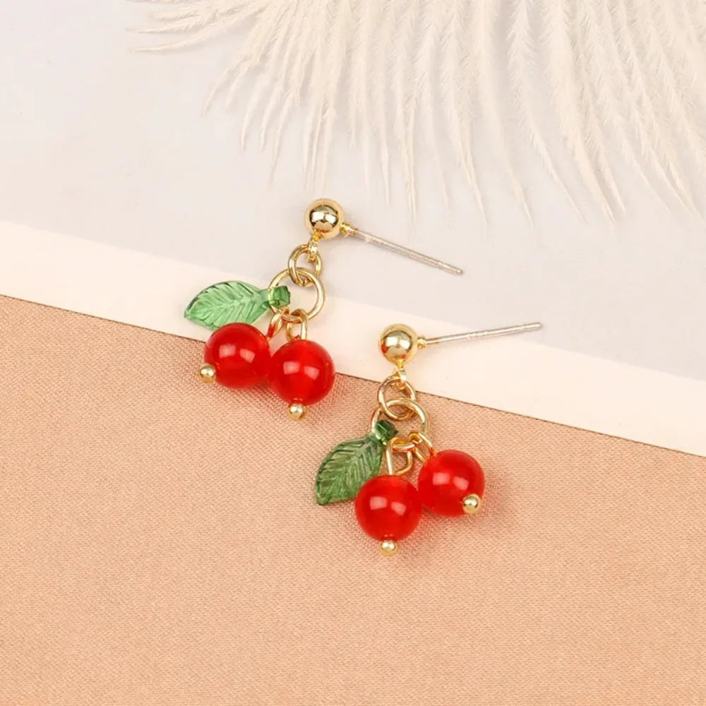 Pendientes minimalistas de cereza de acero inoxidable para mujer, joyería acrílica de fruta bonita, regalo del Día de San Valentín