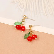 Pendientes minimalistas de cereza de acero inoxidable para mujer, joyería acrílica de fruta bonita, regalo del Día de San Valentín