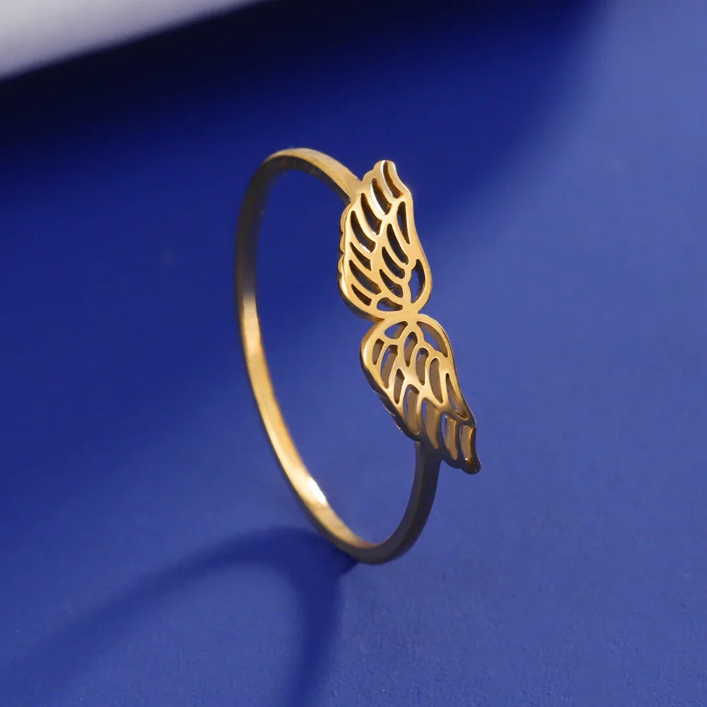 Cazador Kpop alas de Ángel volador anillo de mujer chica joyería de acero inoxidable anillos de dedo regalo de cumpleaños de boda al por mayor 2025 nuevo