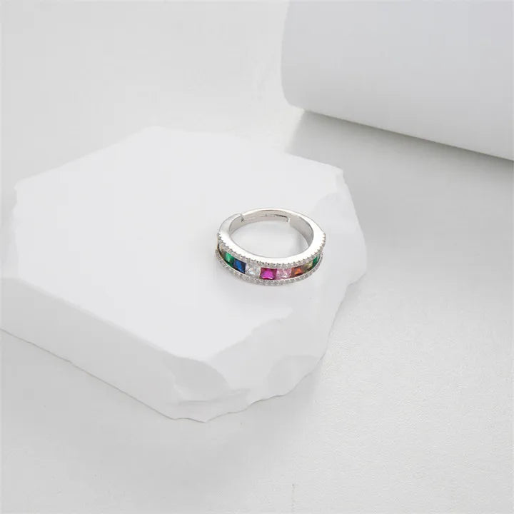 Anillo ajustable Simple de alta calidad, anillos de arcoíris de circonita de cobre de Color dorado a la moda, joyería fina para fiesta y boda