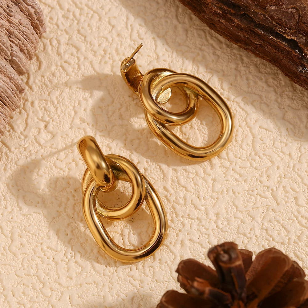 E.B.belle-pendientes geométricos pequeños en forma de C para mujer, aretes minimalistas de acero inoxidable, punto dos en forma de O