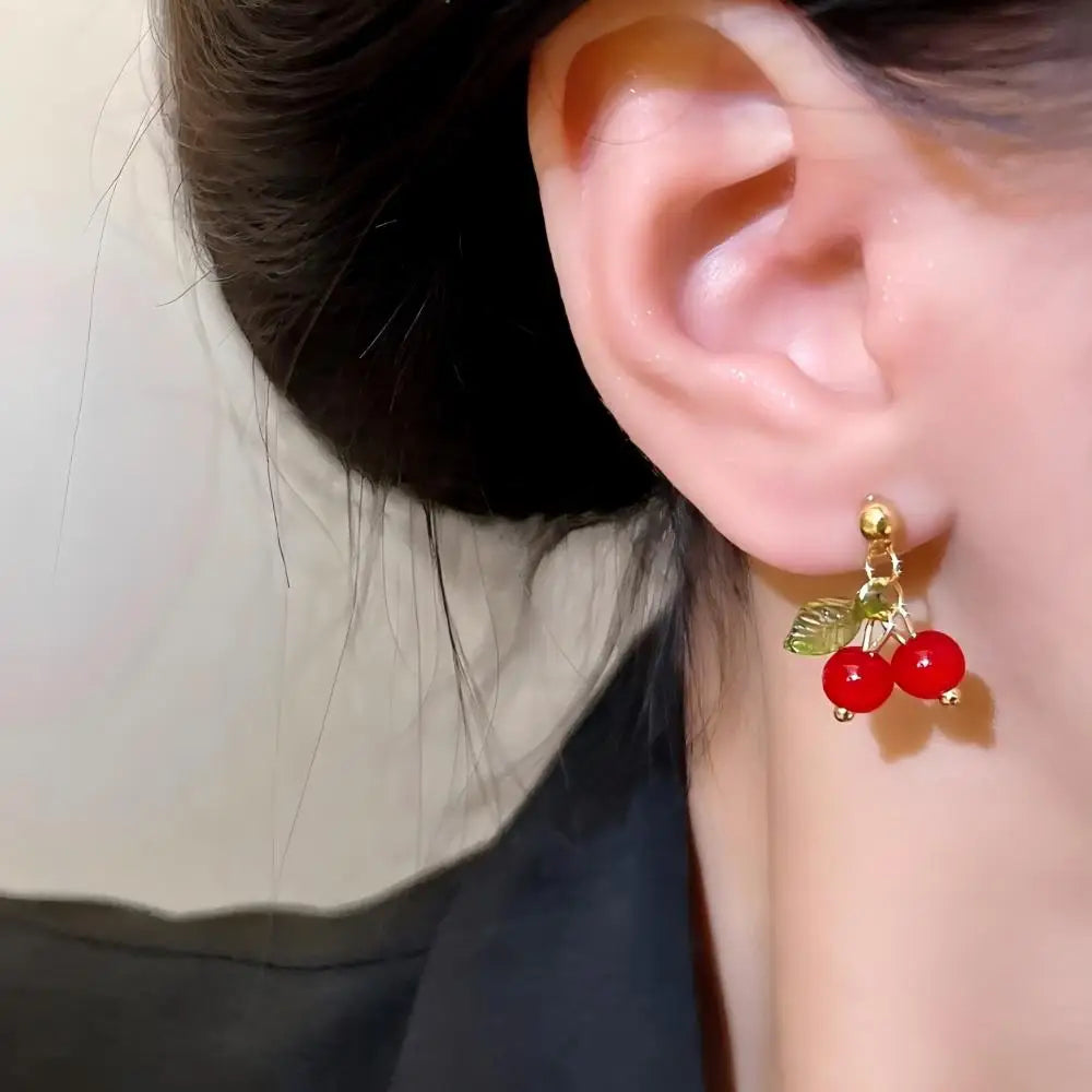 Pendientes minimalistas de cereza de acero inoxidable para mujer, joyería acrílica de fruta bonita, regalo del Día de San Valentín