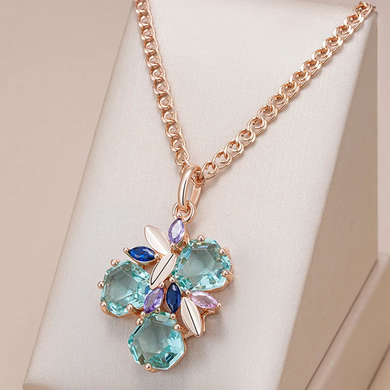 Kinel-collar con colgante de piedra verde para mujer, rombo único, circonita Natural, Color oro rosa 585, joyería de boda Vintage