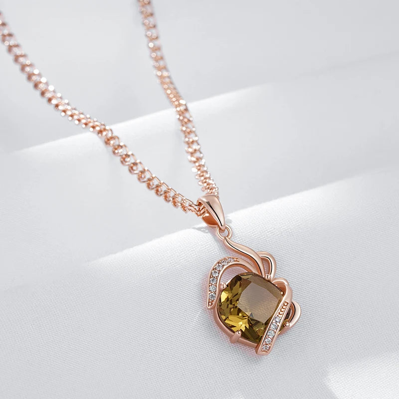 Kinel-collar con colgante de circón Natural marrón para mujer, flor de cristal única, Color oro rosa 585, joyería diaria de alta calidad
