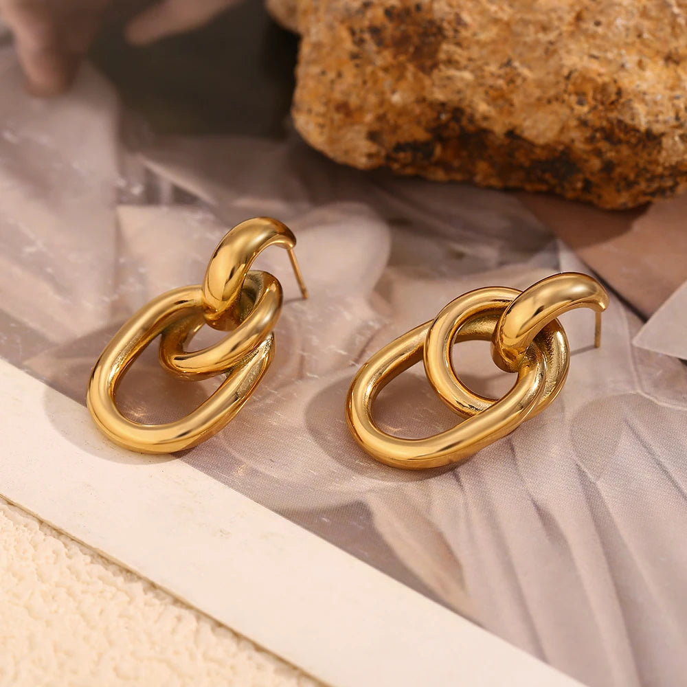 E.B.belle-pendientes geométricos pequeños en forma de C para mujer, aretes minimalistas de acero inoxidable, punto dos en forma de O