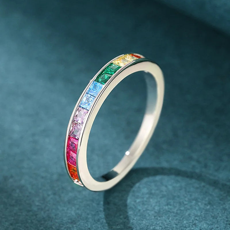 2025 nuevo anillo clásico Simple colorido de circón para mujer, elegante, moderno, personalizado, diseño minimalista, joyería